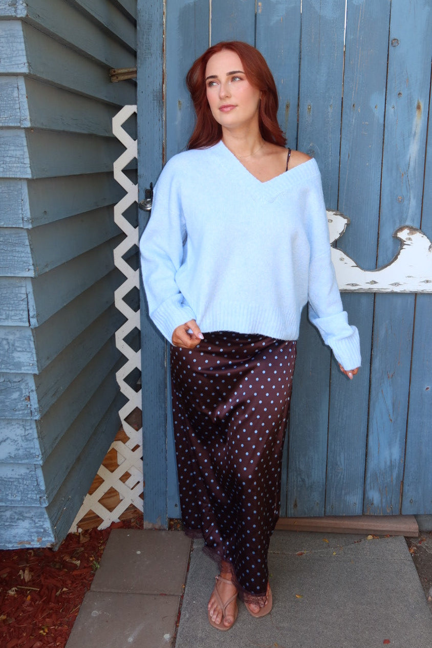 Viloria V-Neck Oversized Sweater - Blue