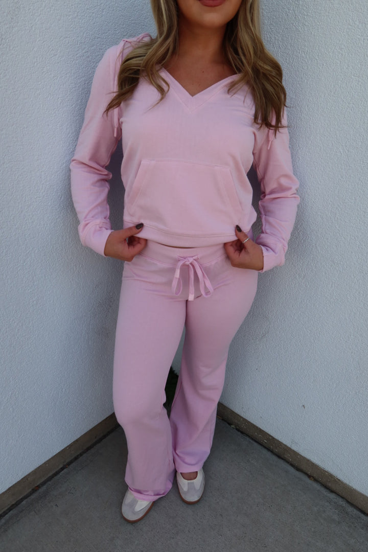Sefina Low V-Neck Hood Top - Pink