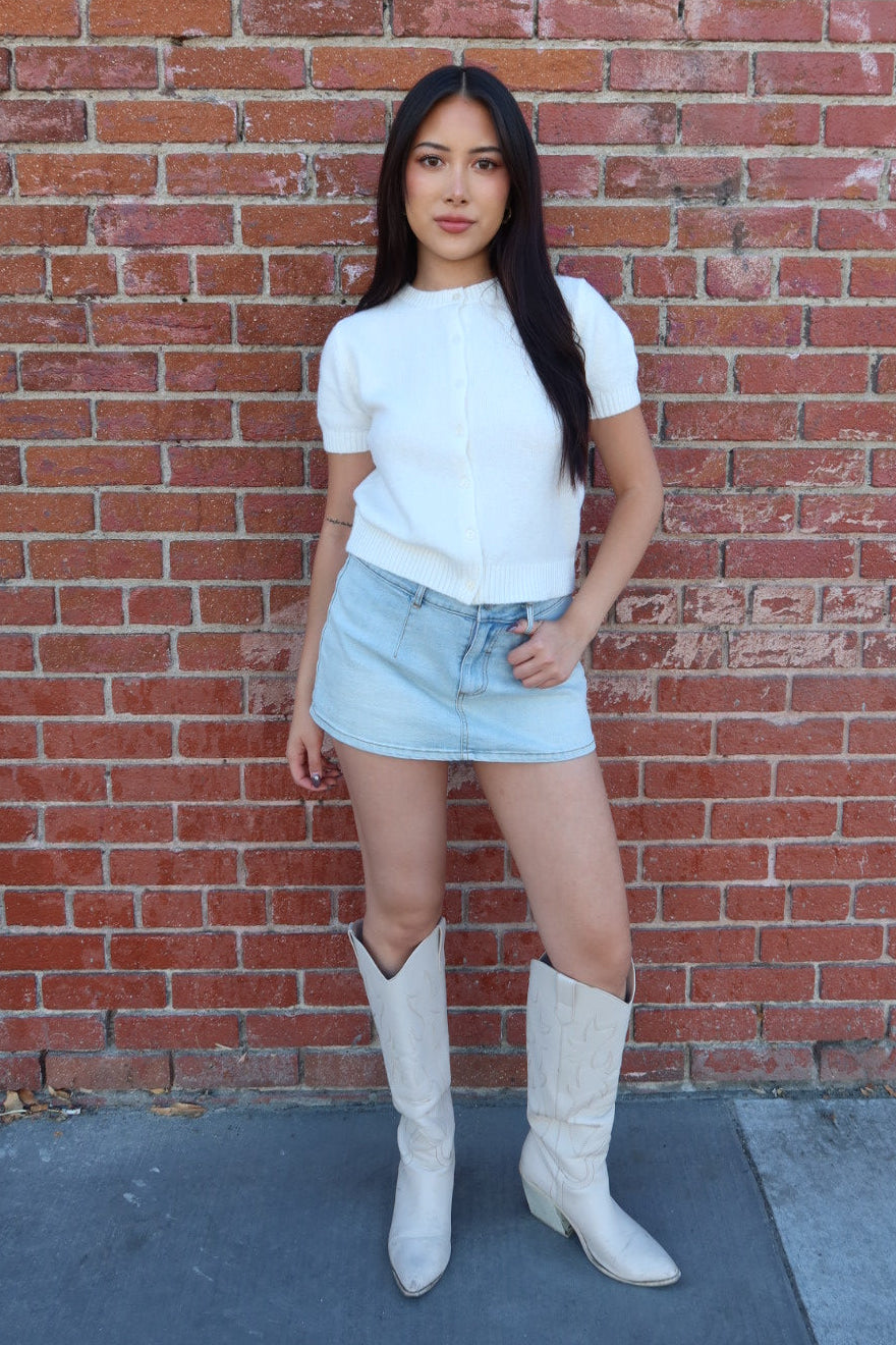 Elena Crew Neck Short Sleeve Cardigan