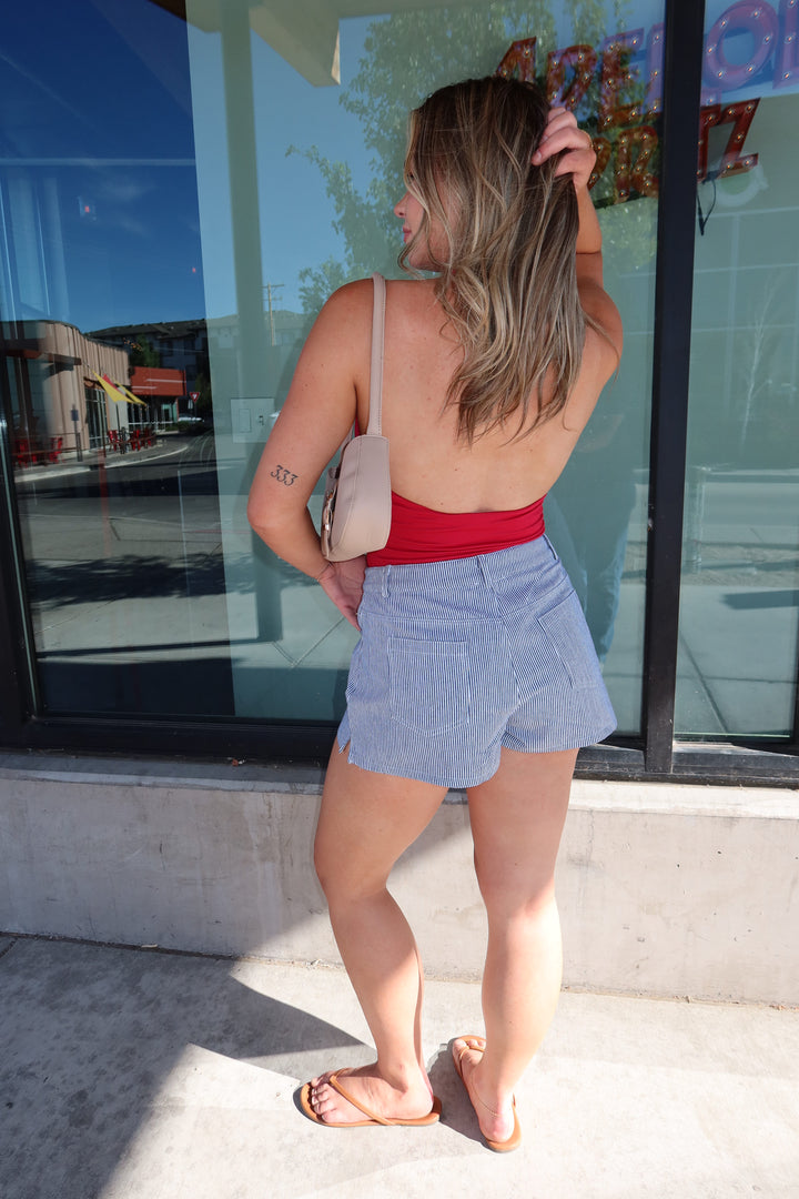 The Pinstripe Mid-Rise Shorts