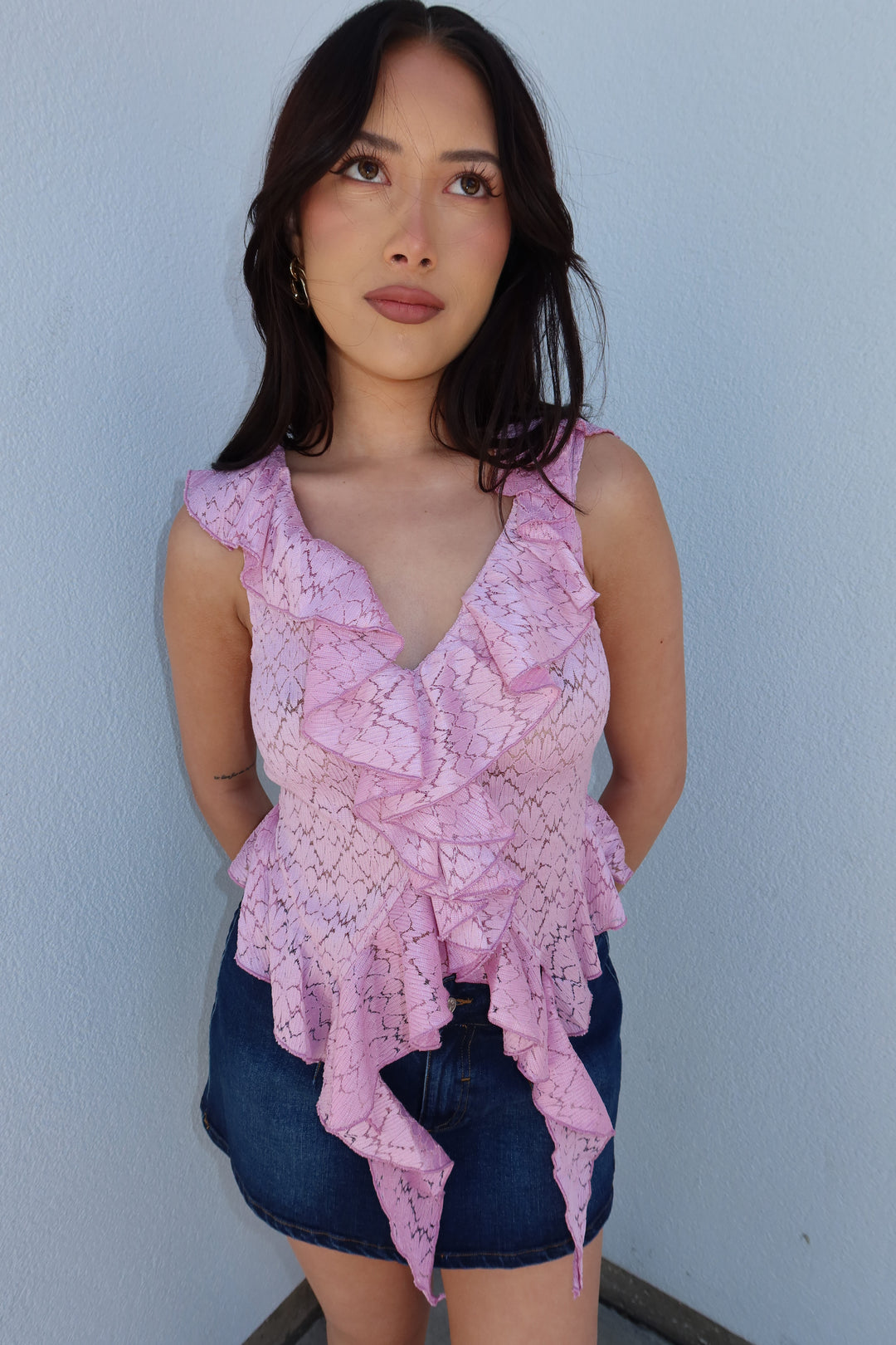 Fifi Lace Ruffle Cascade Crop Top