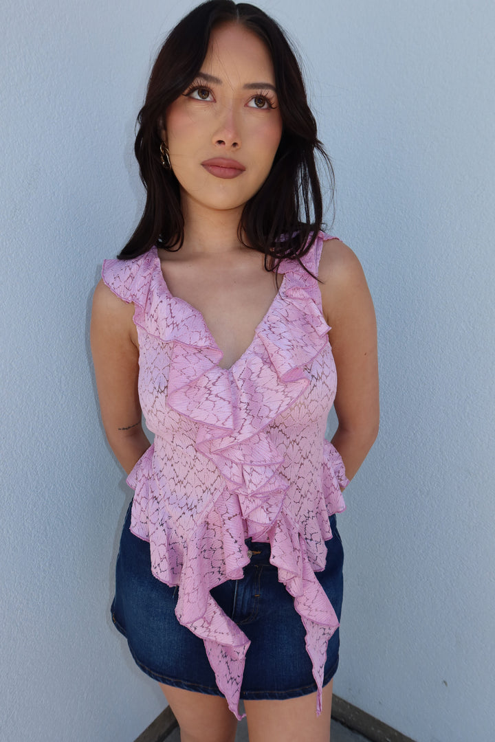 Fifi Lace Ruffle Cascade Crop Top