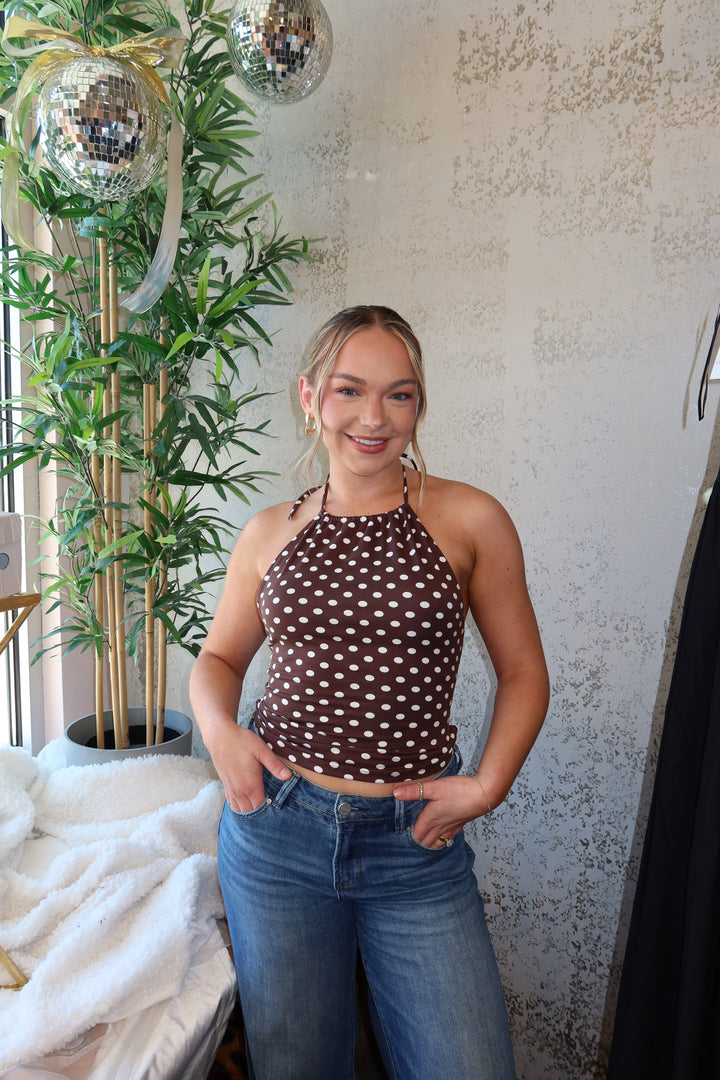 Coco Polka Dot Halter Top - Brown