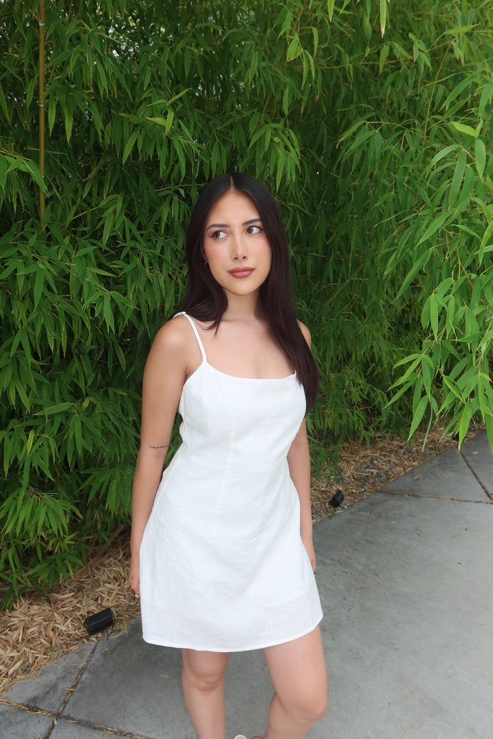 The Ivory Linen Slip Mini Dress — White
