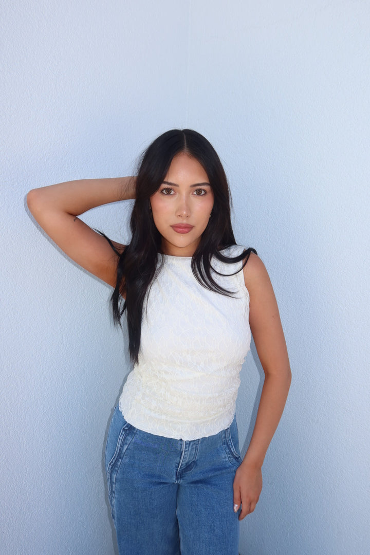 The Liorah Lace Boat Neck Top — Cream
