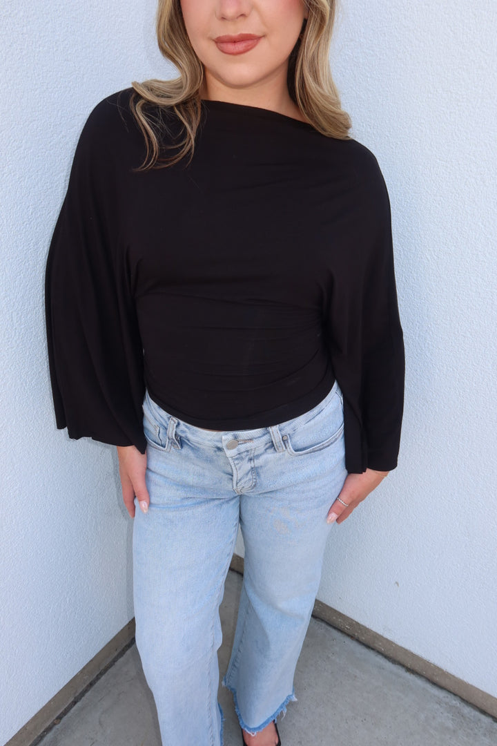 Allyson Back-Tie Dolman Sleeve Top - Black