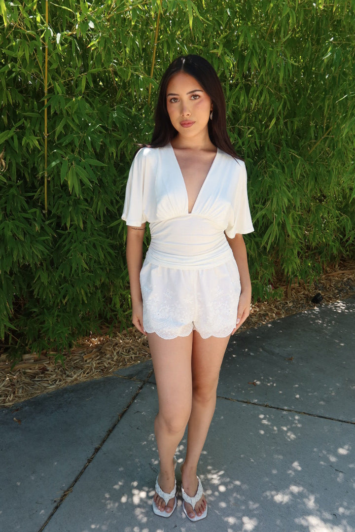 Simone Short Sleeve V-Neck Top — White