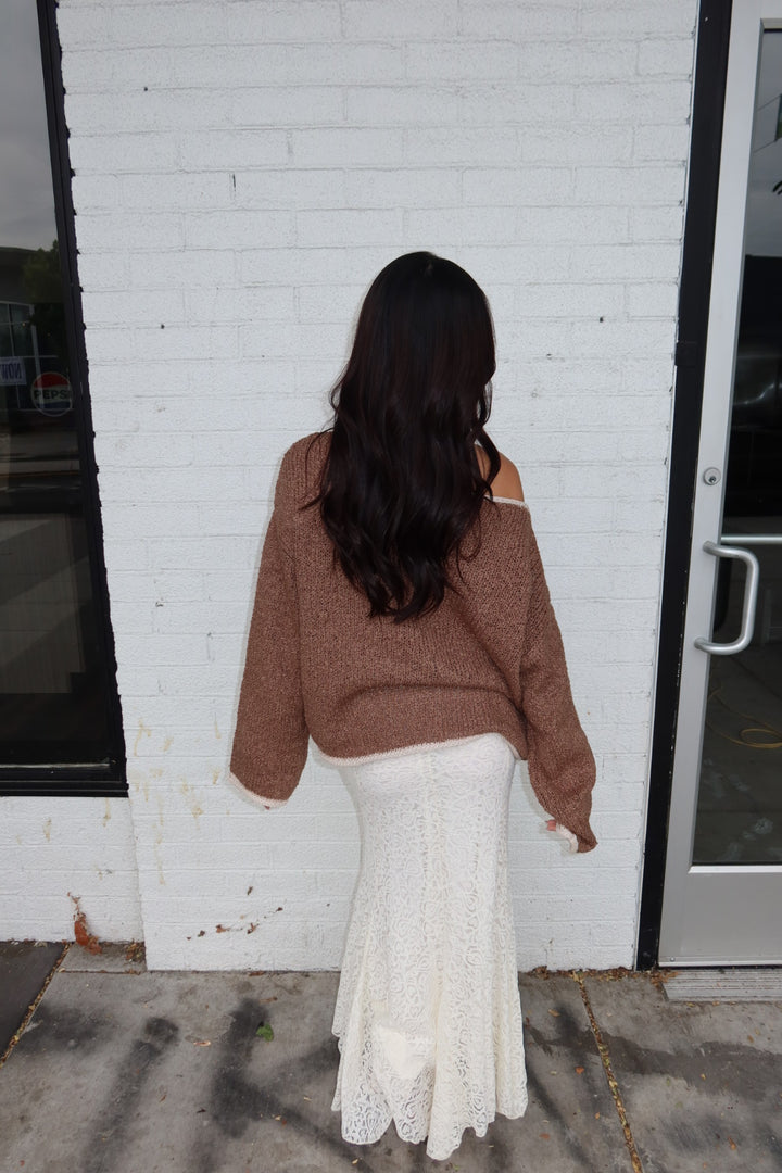 Bridie Boat Neck Knit Sweater — Mocha