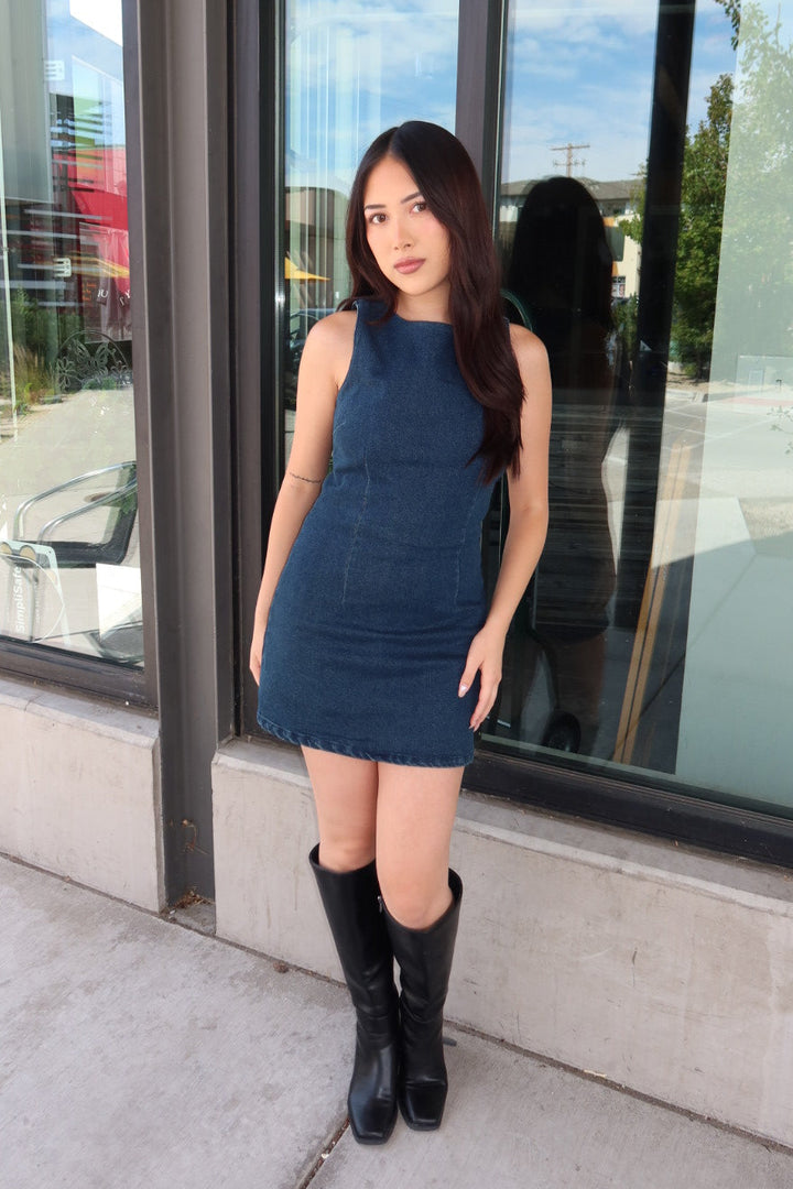 Justine Denim Mini Dress — Dark Wash