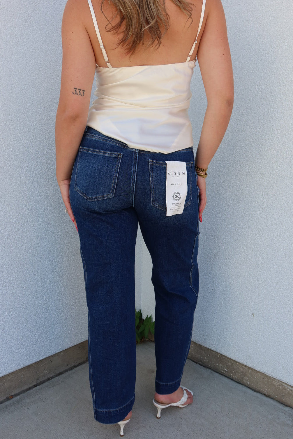 Risen Mid Rise Ankle Wide Leg Jeans - Dark Wash