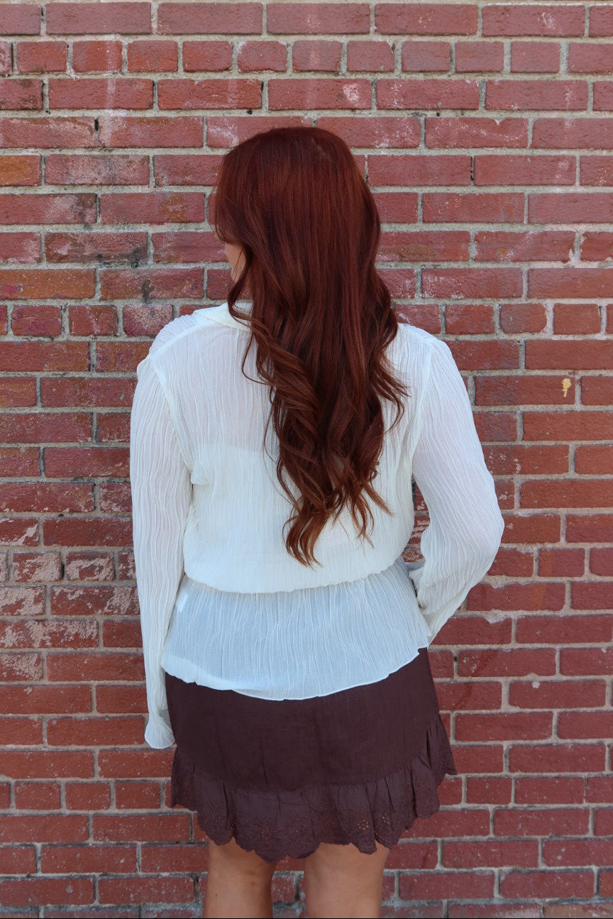 Daily Collared Button Down Plisse Top - Cream
