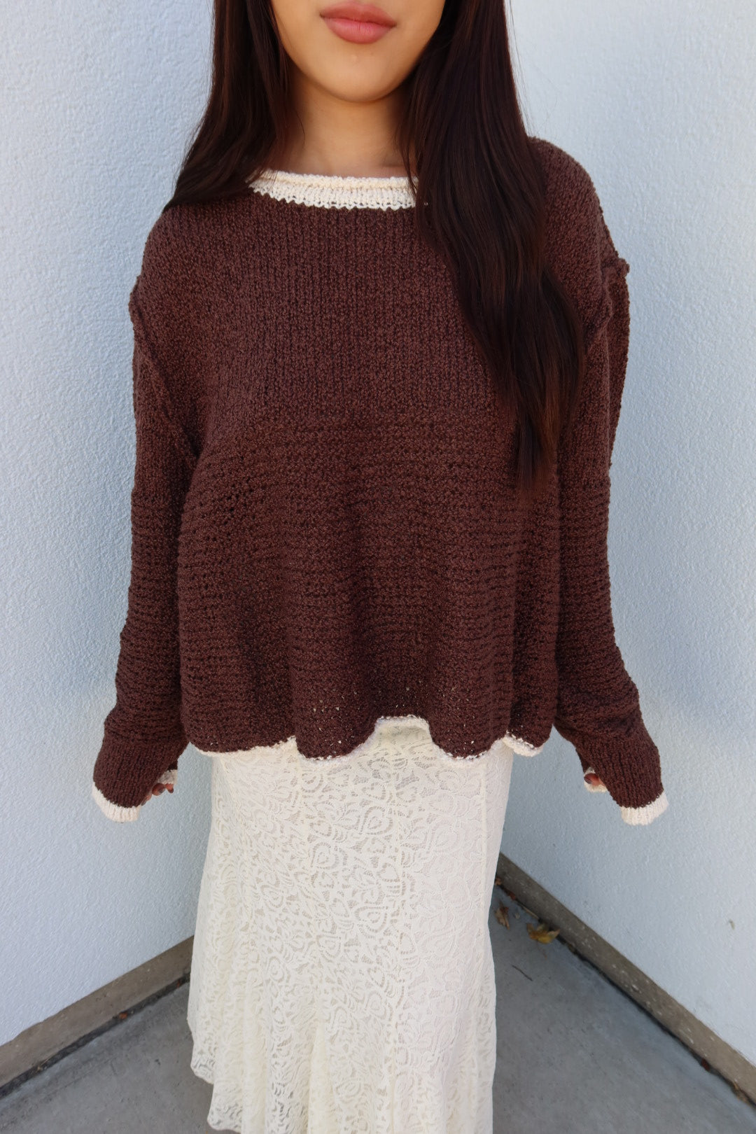 Caldwell Contrast Trim Knit Sweater - Brown