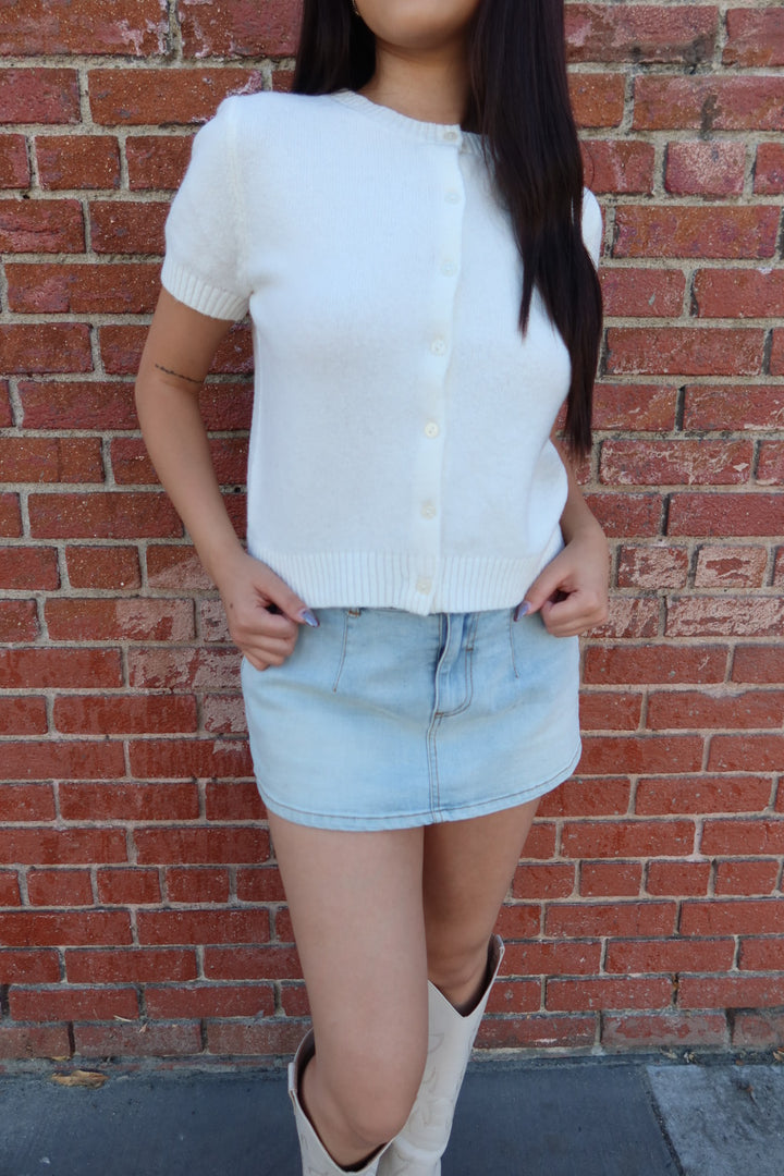 Elena Crew Neck Short Sleeve Cardigan