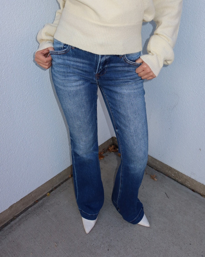 Risen Low Rise Flare Jeans - Dark Wash