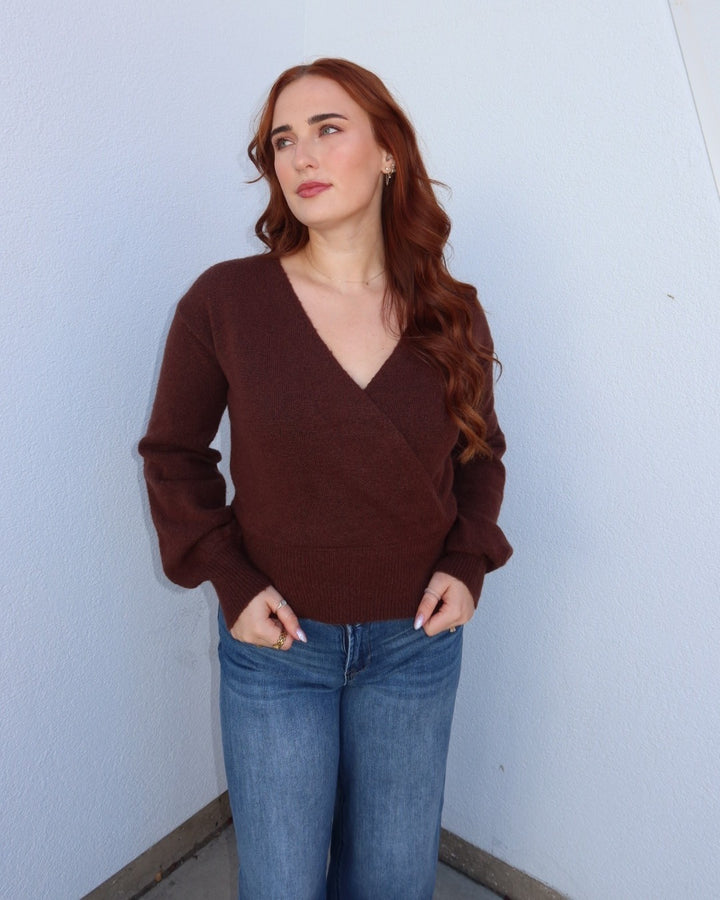 Rylie V-Neck Sweater - Brown