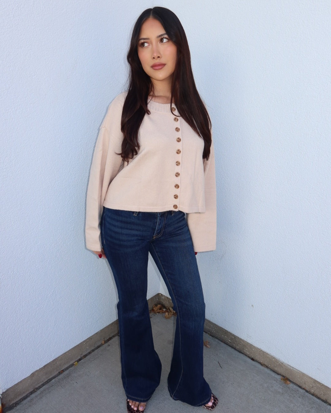 Risen Low Rise V-Waist Flare Jeans - Dark Wash