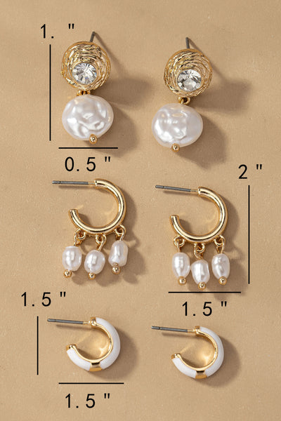 TRIO PEARL EARRING SET