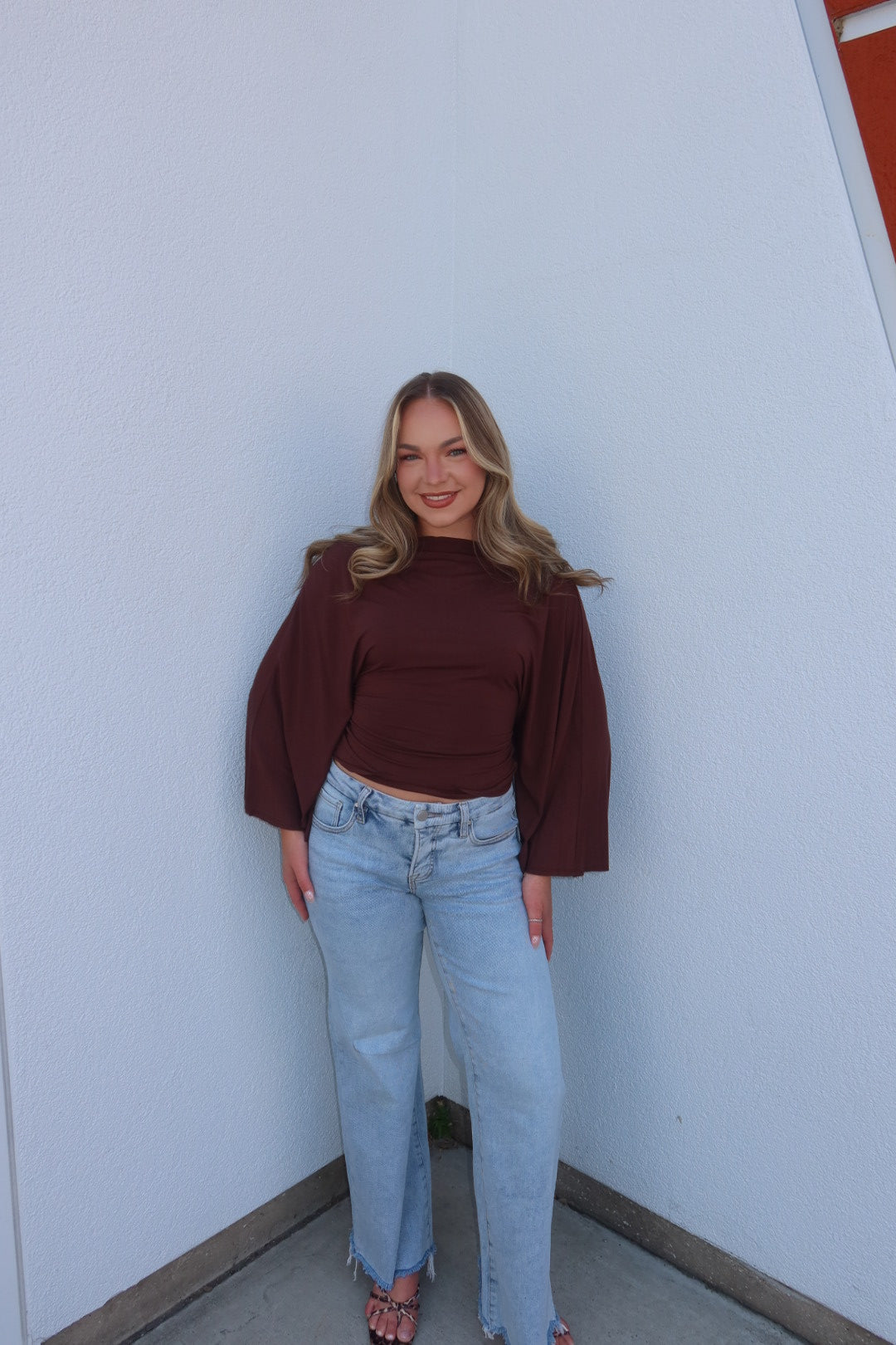 Allyson Back-tie Dolman Sleeve Top - Brown