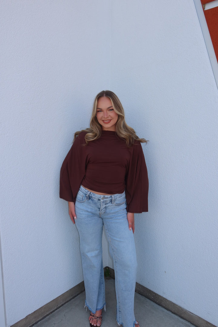 Allyson Back-tie Dolman Sleeve Top - Brown