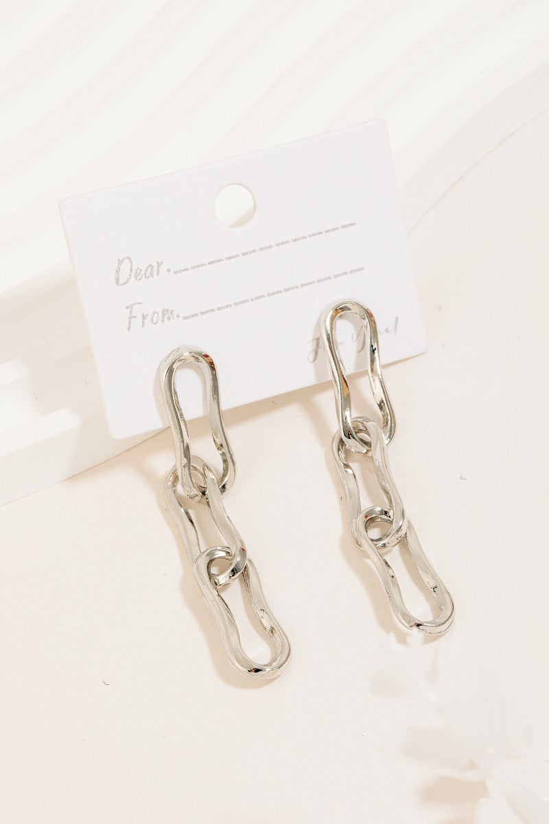 WARPED OVAL CHAIN EARRINGS