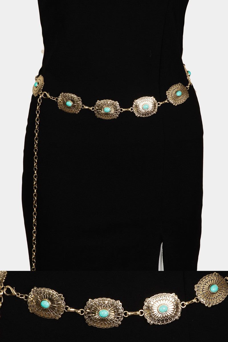 TURQUOISE CONCHO CHAIN BELT