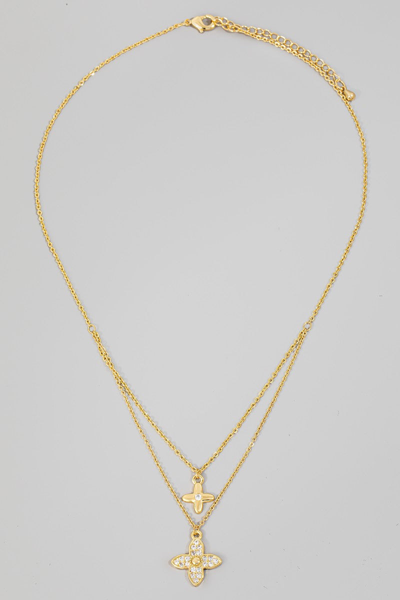 DOUBLE CLOVER CZ NECKLACE