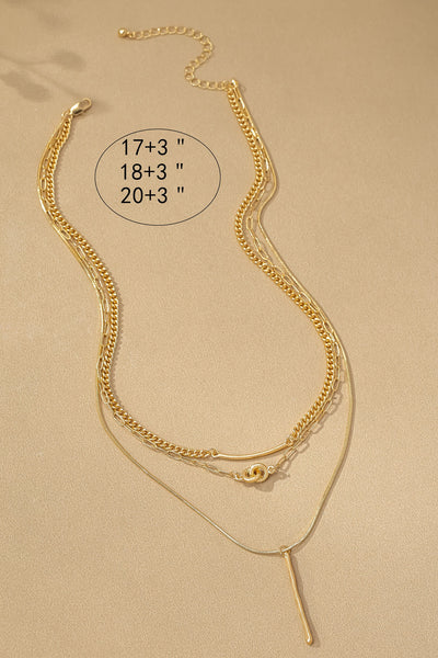 3 ROW NECKLACE WITH BAR, KNOT AND STICK