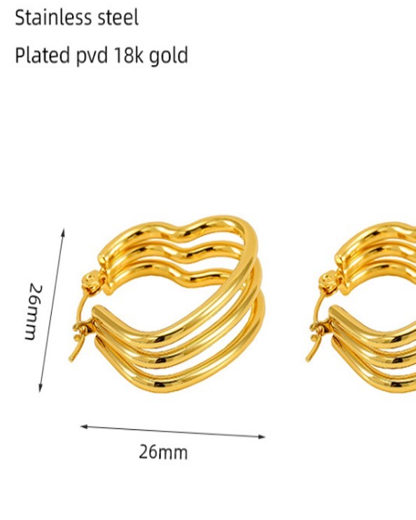 18K TRIPLE ROW HEART HOOP EARRINGS