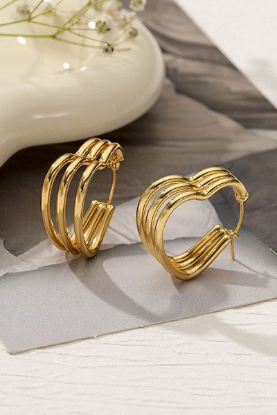18K TRIPLE ROW HEART HOOP EARRINGS