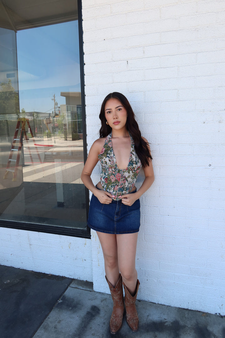 The Olyvia Floral Tapestry Halter Corset