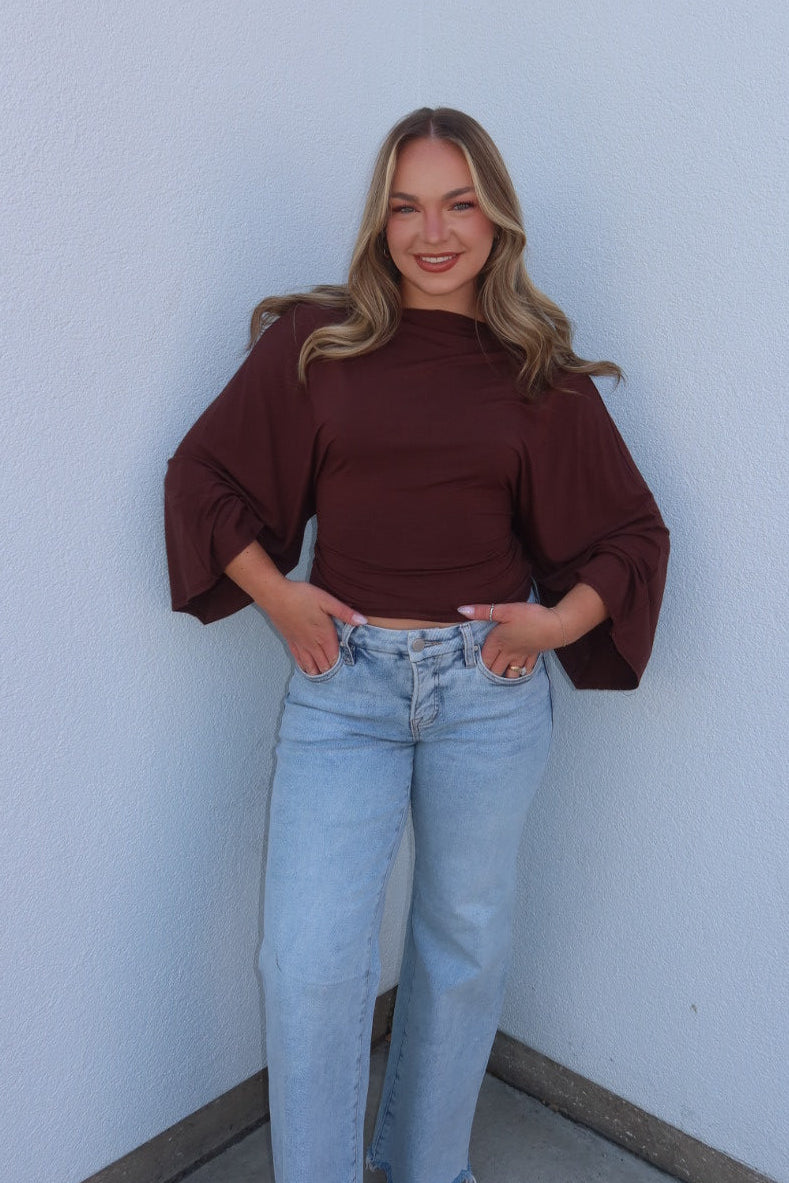 Allyson Back-tie Dolman Sleeve Top - Brown