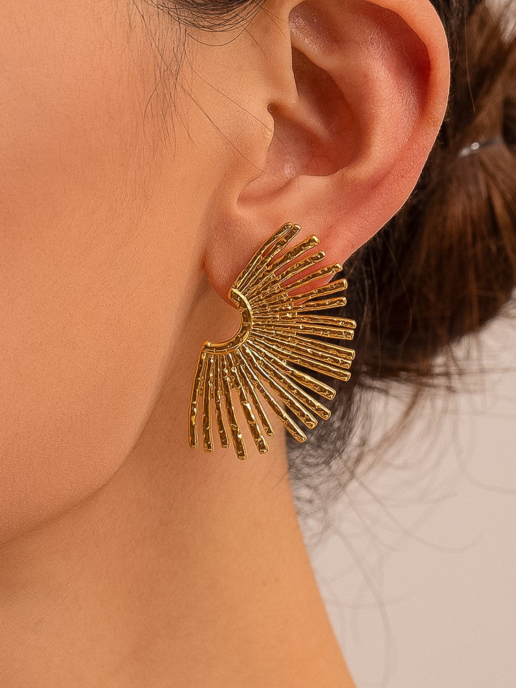 Gold Sunburst Fan Stud Earrings