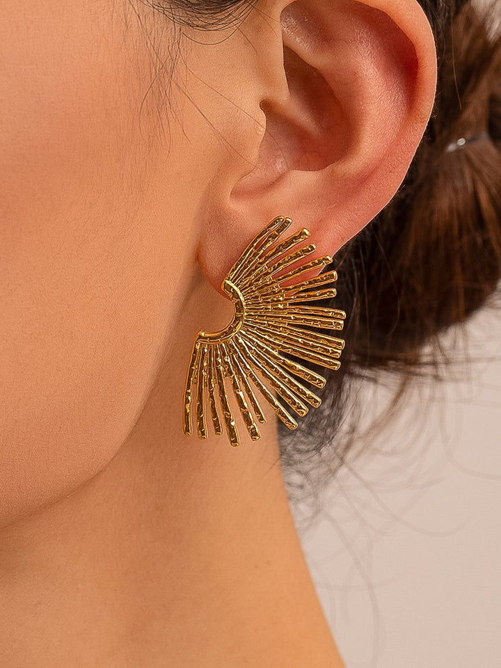 Gold Sunburst Fan Stud Earrings