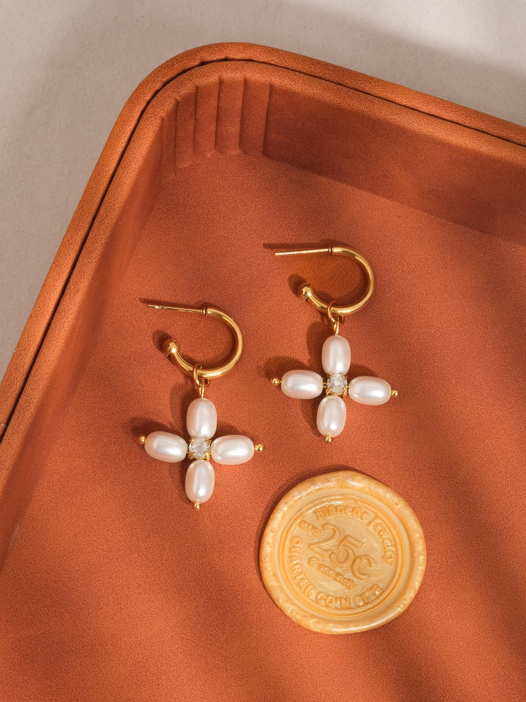 PEARL CROSS C-HOOP EARRINGS