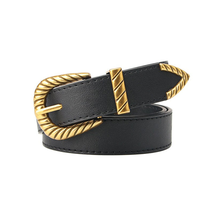 Western Rope-Twist Carved Buckle Faux Leather Belt