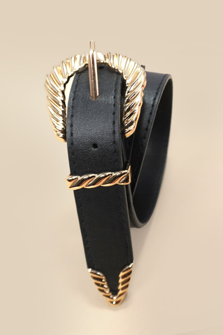 Western Rope-Twist Carved Buckle Faux Leather Belt
