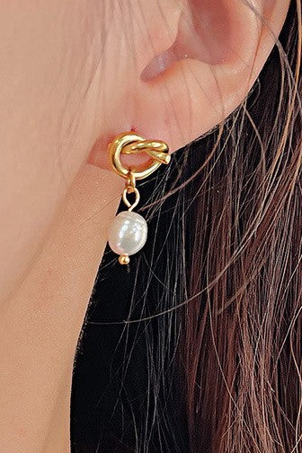 BOW KNOTPEARL DROP EARRINGS