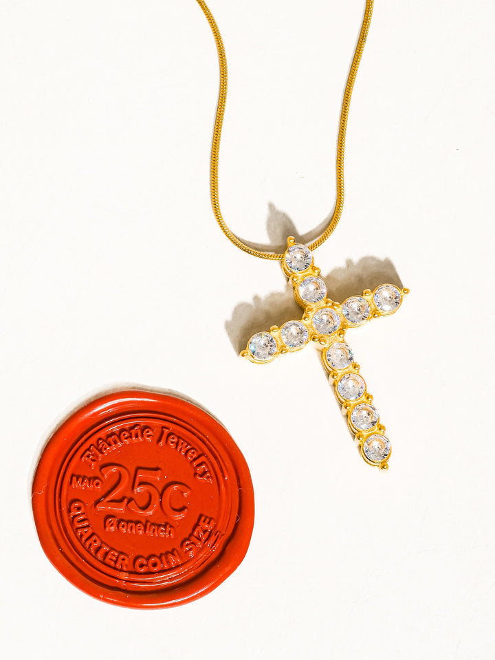 18K NON TARNISH CZ CROSS NECKLACE