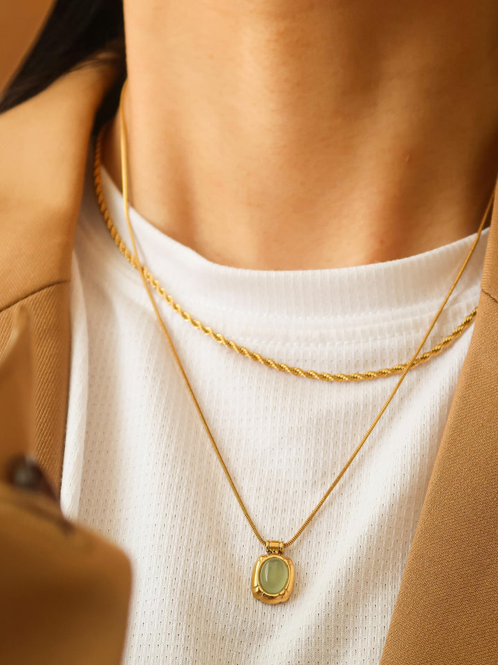 18k Non-Tarnish Natural Stone Necklace