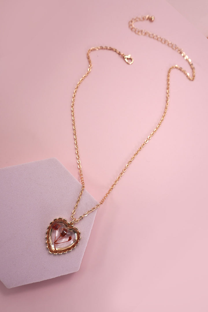 PRESSED FLOWER GOLD HEART NECKLACE