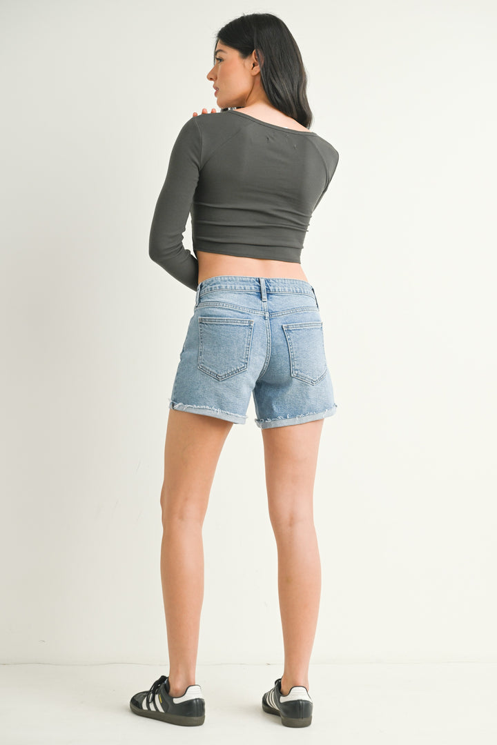 Festival Mid-Rise Cuffed Denim Shorts