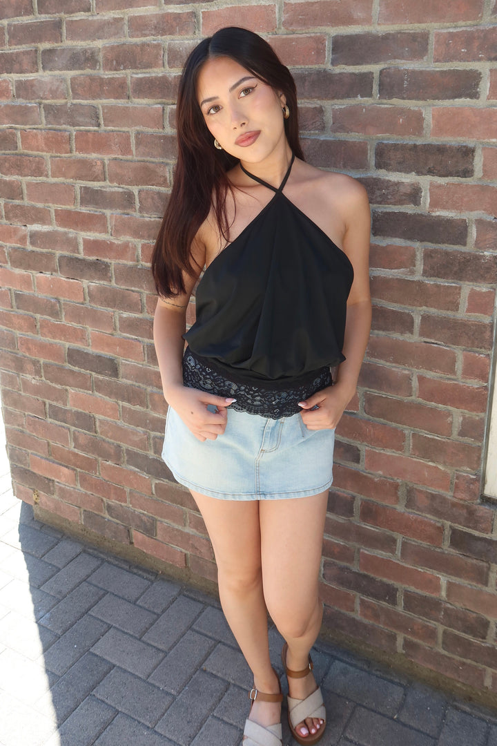 The Velvet Deep-V Lace Trim Halter Top