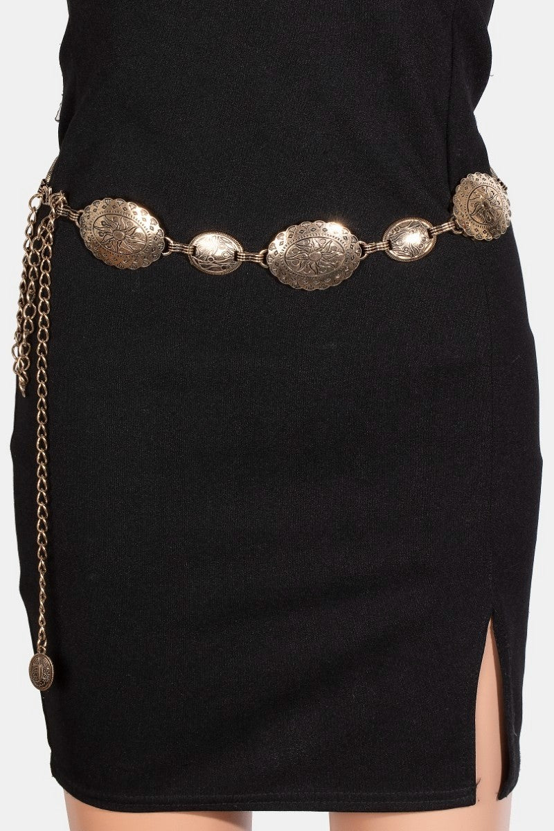 SUN ENGRAVED CONCHO CHAIN BELT