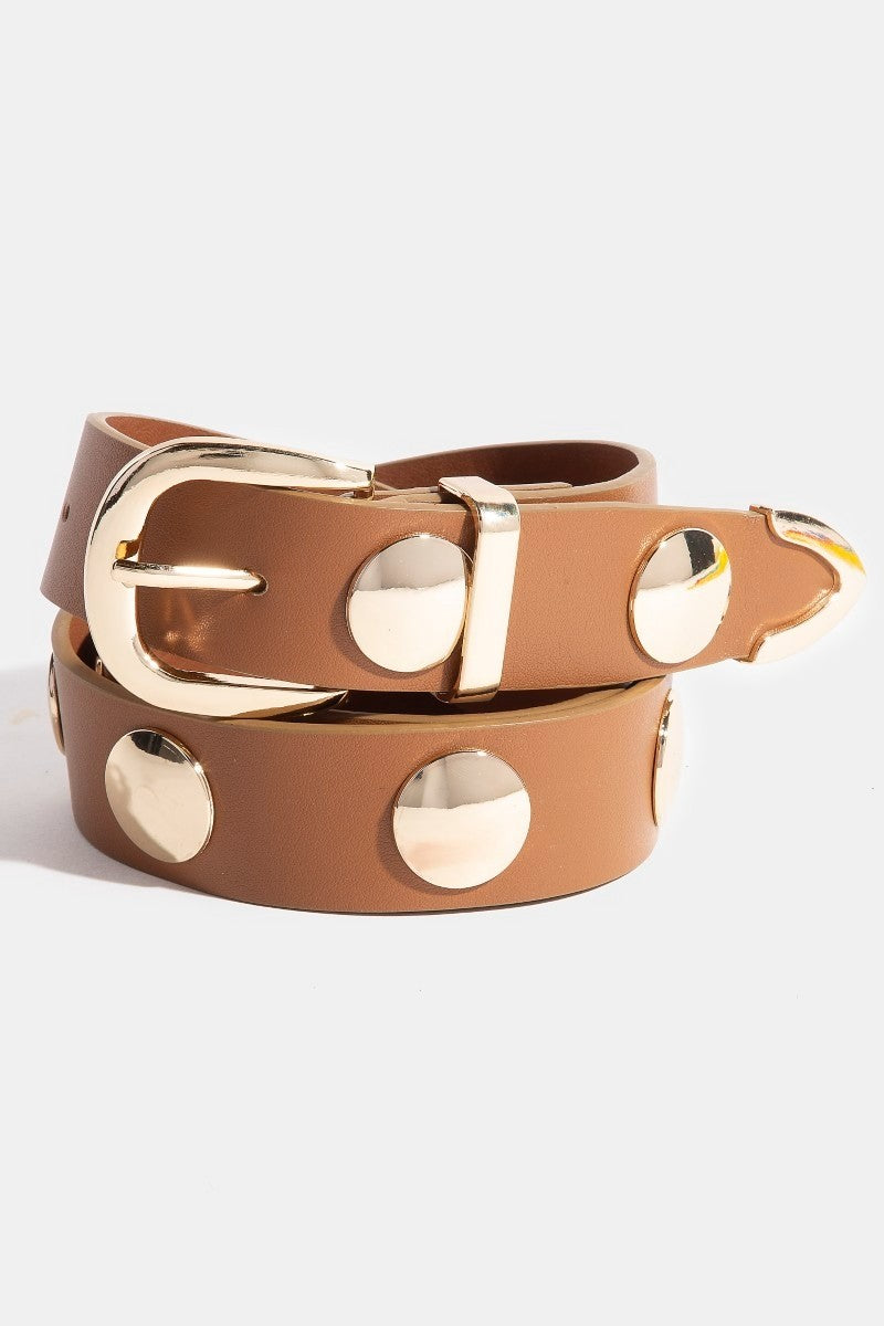 Metallic Disc Studded Faux Leather Belt