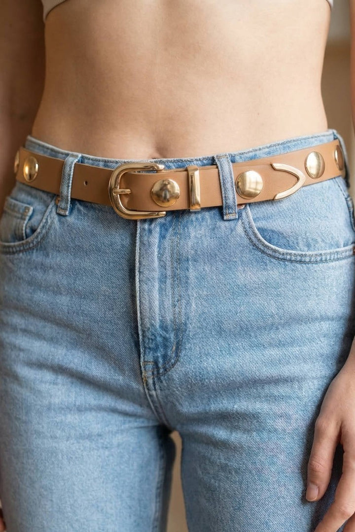 Metallic Disc Studded Faux Leather Belt