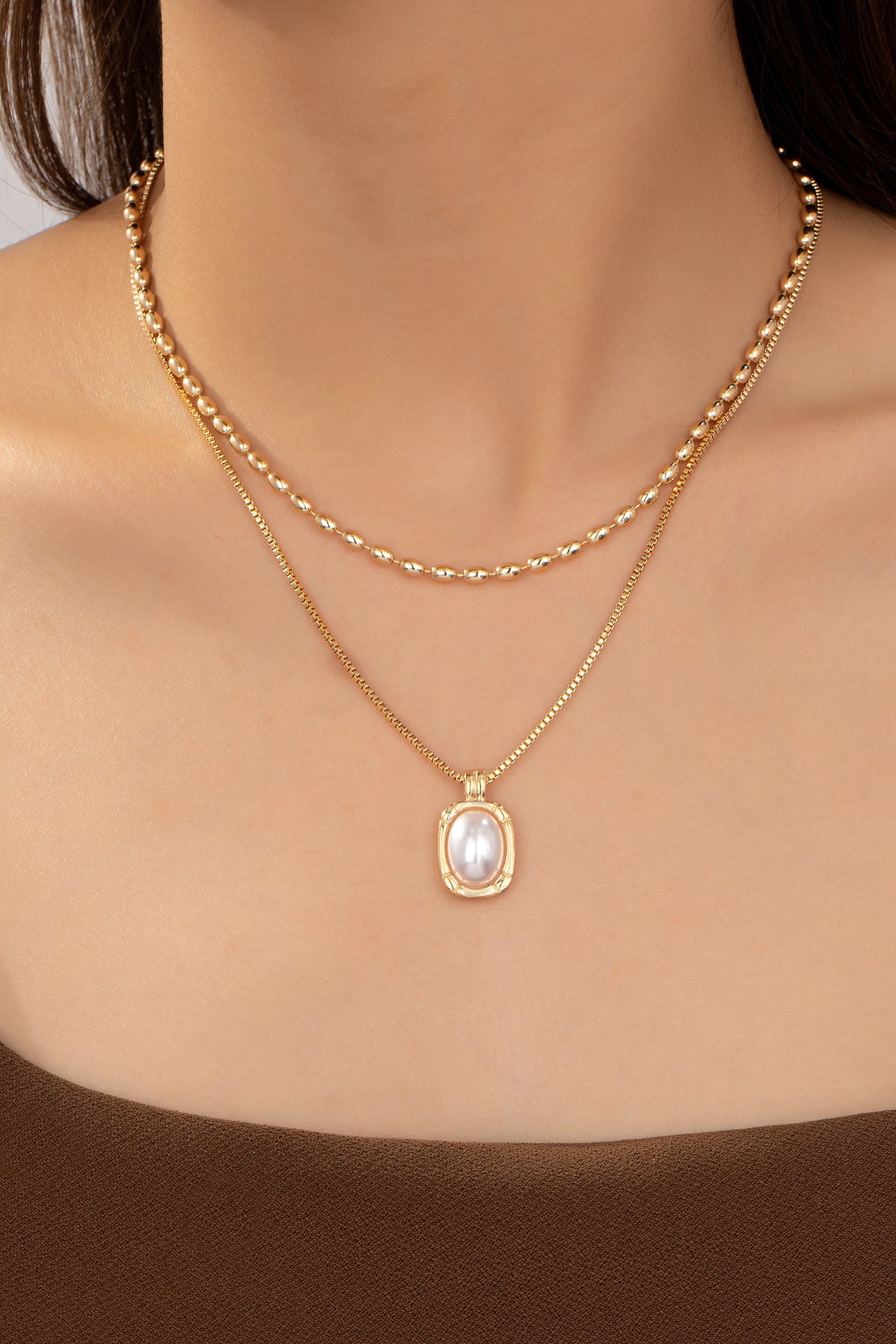 BEAD CHAIN AND PEARL NECKLACE SET