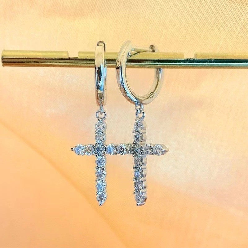 18K TARNISH-FREEE CROSS EARRINGS