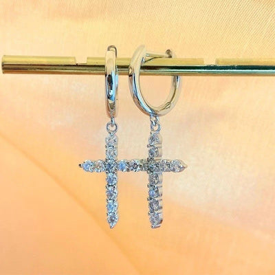 18K TARNISH-FREEE CROSS EARRINGS