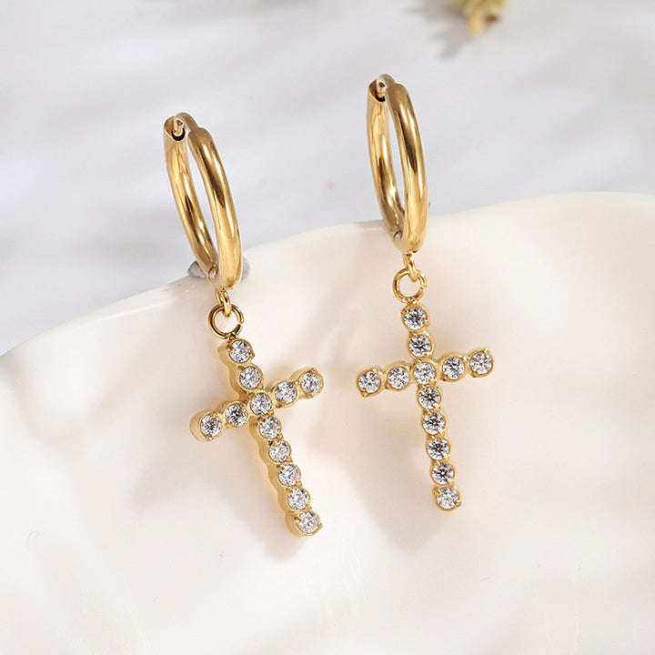 18K TARNISH-FREEE CROSS EARRINGS