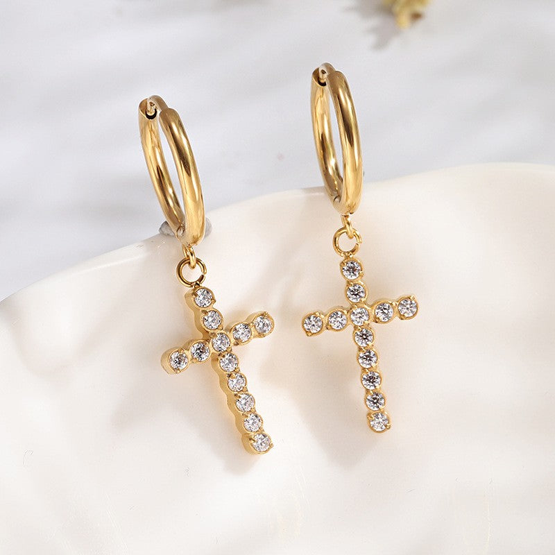 18K TARNISH-FREEE CROSS EARRINGS